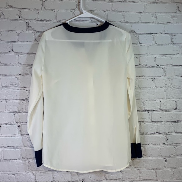 J Crew Cream Sheer Top with Navy Trim - Picture 2 of 6